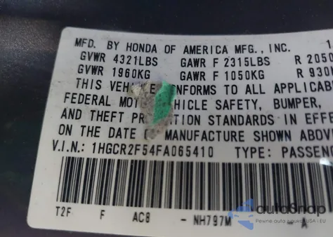 2015 Honda Accord Sport from USA, damaged, VIN 1HGCR2F54FA065410